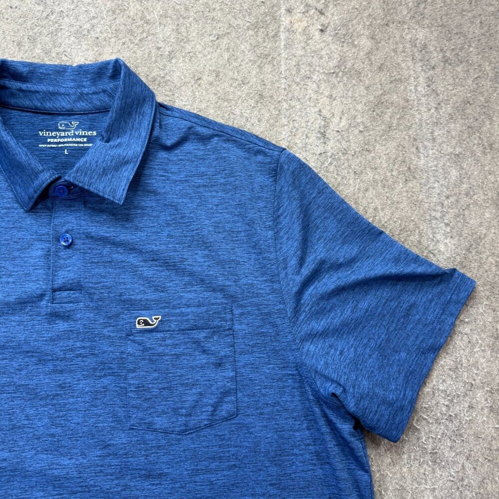 Vineyard Vines Performance Polo Shirt Men L Blue Pocket Stretch Space Dye - Picture 3 of 11